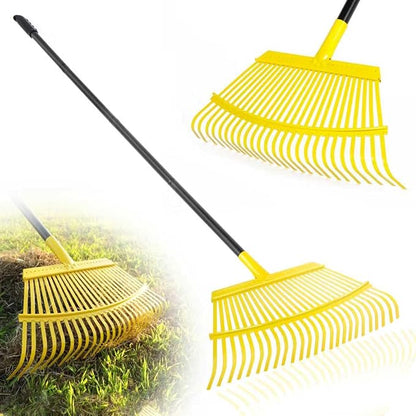 Garden Leaf Rake, 18” Wide Metal Rake with 25 Teeth, 62" Adjustable Long Handle, Heavy Duty Lawn Yard Tool for Leaves, Grass, Shrubs, Debris, Pine Needles, Garden Cleanup Tools for Backyard