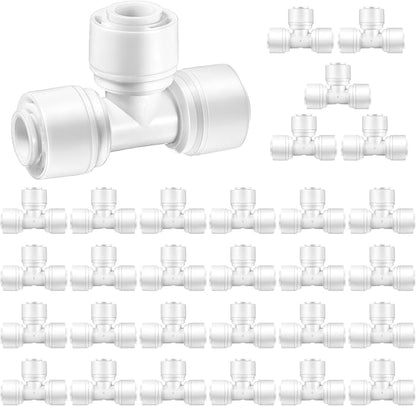 30 Pcs 1/4" Drip Irrigation Tee Connectors for Tube Quick Connect Parts Fittings for 1/4 Inch(6.35mm) Irrigation Tubing or Sprinkler(White,Tee Connector)