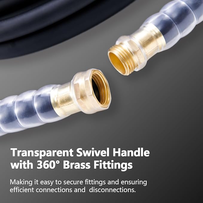 Heavy Duty Premium Garden Hose 75ft x 5/8", 300PSI Working, 1000PSI Burst, Water Hose with Transparent Swivel Handle - Hot/Cold Water - Five Layered Braiding for Durability