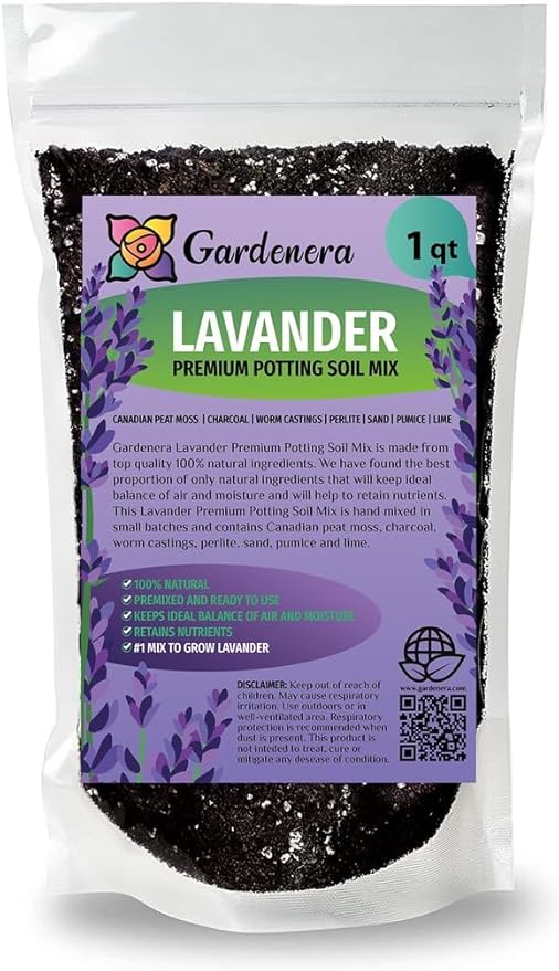 Gardenera Premium Lavender Potting Mix - Nourish Your Lavender Plants for Beautiful Blooms - 1 Quart