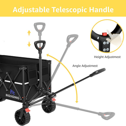 Collapsible Wagon Cart with Wheels Foldable - Folding Utility Heavy Duty Wagons Carts for Grocery Sports Garden Shopping Camping Wheelbarrows (Black, 150L)