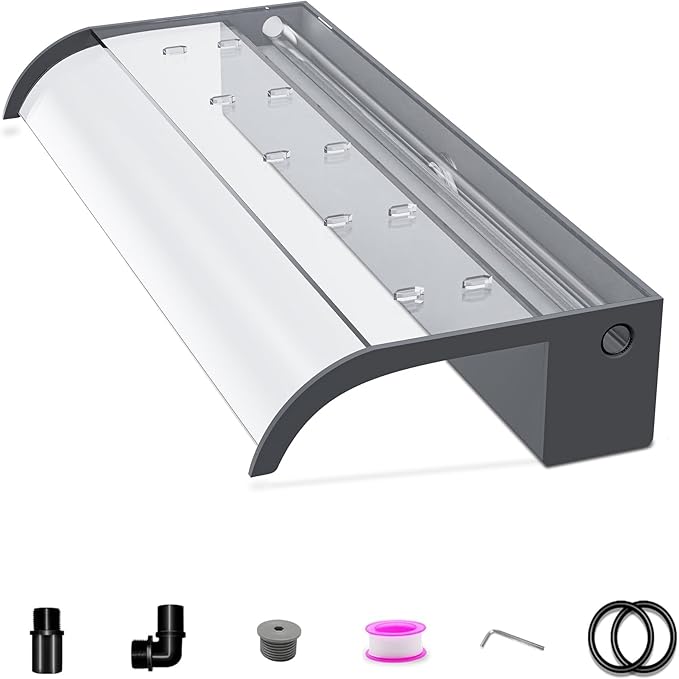 Waterfall Spillway, Clear Acrylic Pool Fountain w/Top Open Lip & Pipe Connector Kits for Outdoor/Indoor Decorative, 23.6'' Pool Water Feature for Garden Patio, Backyard Koi Pond Decor