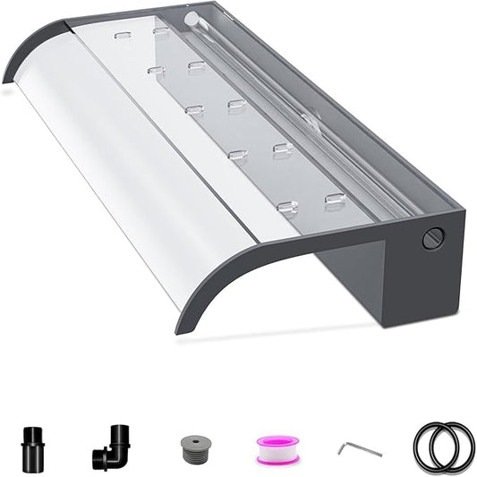 Waterfall Spillway, Clear Acrylic Pool Fountain w/Top Open Lip & Pipe Connector Kits for Outdoor/Indoor Decorative, 23.6'' Pool Water Feature for Garden Patio, Backyard Koi Pond Decor