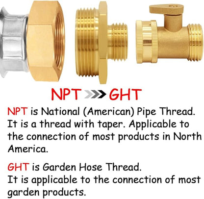 Brass Garden Hose Adapter 3/4"GHT Male to 1-1/2"NPT Male Thread Reducer Water Hose Nipple Reducing Convert Pipe Fittings Connector