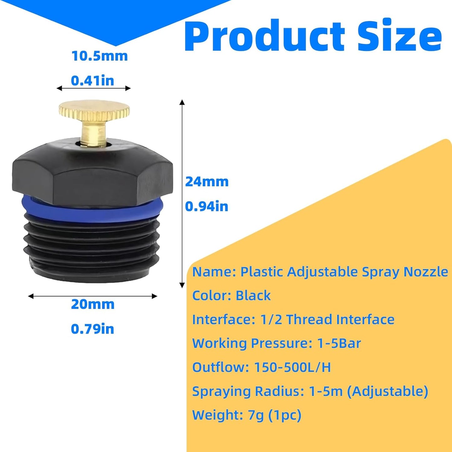 Garden Sprinkler Nozzles - Pack of 10, Durable Plastic 1/2 Inch Adjustable Misting Spray Heads, 360 Degree Full Circle Micro Spray for Lawn & Garden Irrigation (Blue)