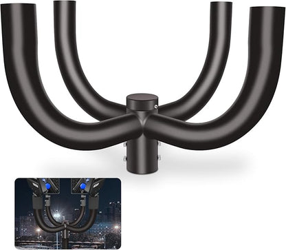 Bullhorn Tenon Adapter Bracket, with 2-3/8" 4 Arm for Round Pole 90 Degree Quad Mounting Bracket for Slip Fitter Fixture Parking Lot Light Pole Street Area Mount (Sturdy Durable Heavy Duty)