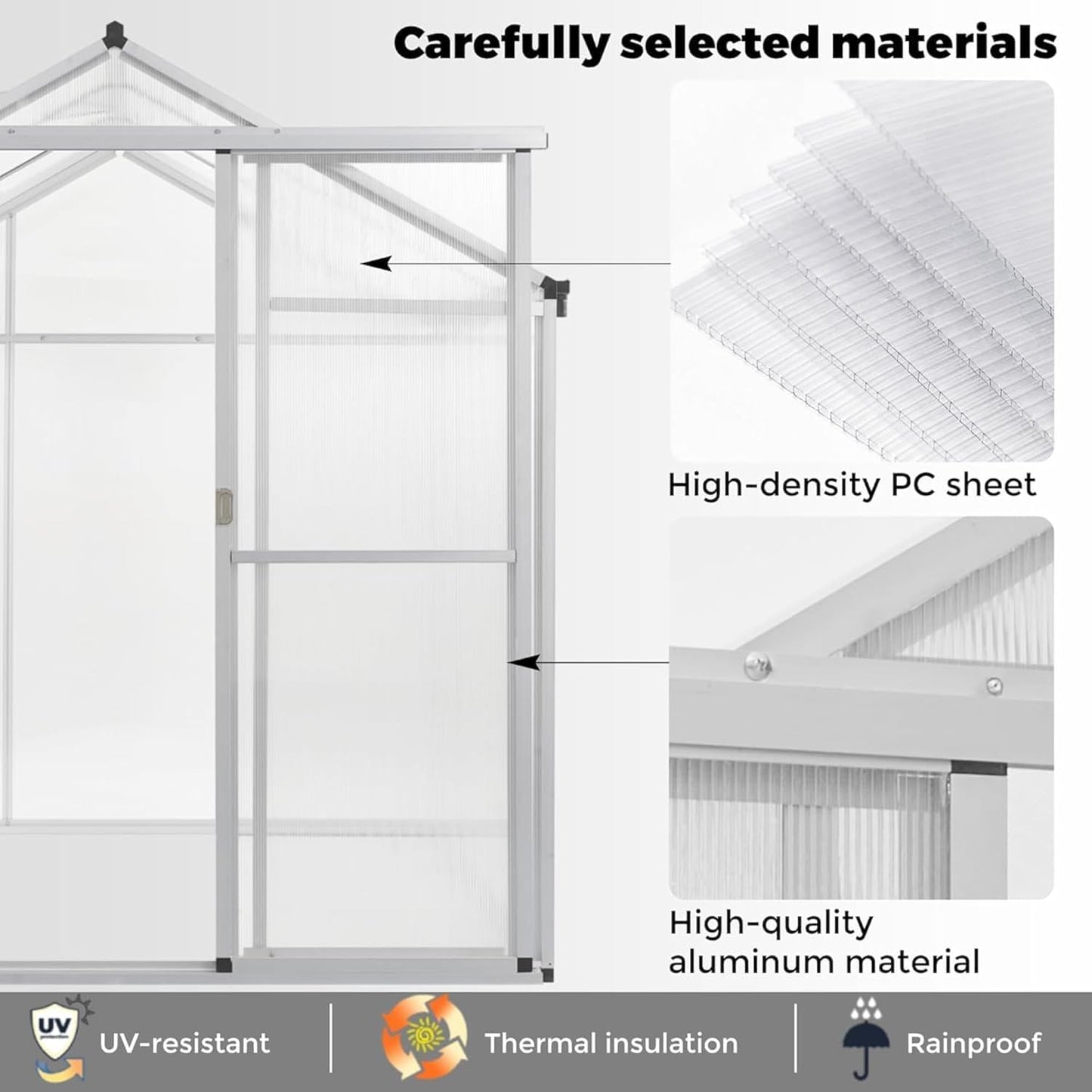 6 x 6 FT Greenhouse for Outdoors,Aluminum Walk-in Greenhouse,Silver