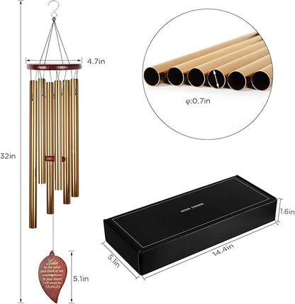 Golden Wind Chimes for Outside Deep Tone Aluminium Windchimes Outdoors Memorial Wind Chime for Loss of Loved One Mom Bereavement Memorial Gifts Sympathy Wind Chimes Patio Decor Grief Gifts for Women