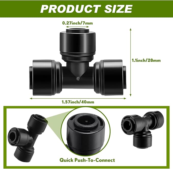 30 Pcs 1/4" Drip Irrigation Tee Connectors for Tube Quick Connect Parts Fittings for 1/4 Inch(6.35mm) Irrigation Tubing or Sprinkler(Black,Tee Connector)