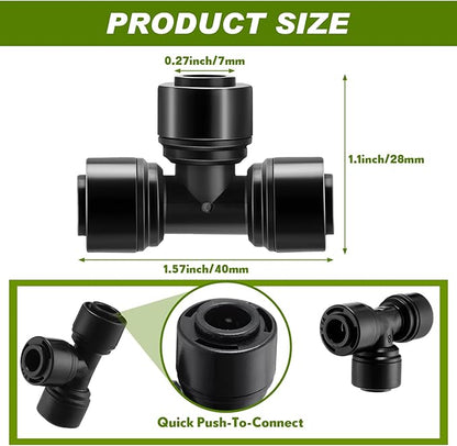 30 Pcs 1/4" Drip Irrigation Tee Connectors for Tube Quick Connect Parts Fittings for 1/4 Inch(6.35mm) Irrigation Tubing or Sprinkler(Black,Tee Connector)