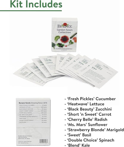 Burpee Garden Sown Flower, Herb & Vegetable 10 Packs of Non-GMO Basil, Lettuce, Cucumber, Radish, Spinach, Kale, Zucchini, Sunflower & Marigold, Seeds for Planting
