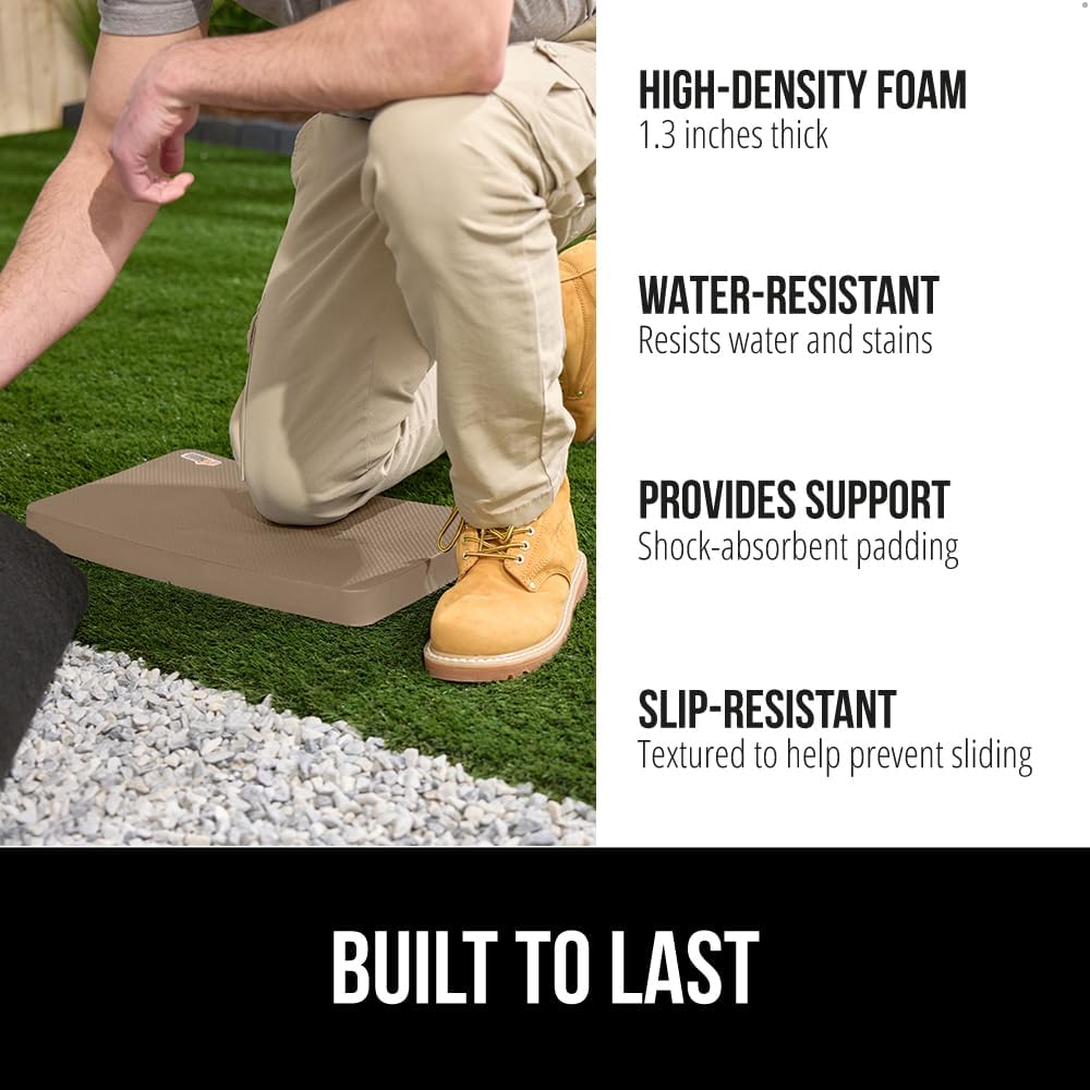 GORILLA GRIP Extra Thick Patent Pending Garden Kneeling Pad, 17.5 x 11 Inch Supportive Soft Foam Knee Cushioning for Gardening, Water Resistant, Bathing Baby, Working Supplies Lightweight 2 Pack Beige