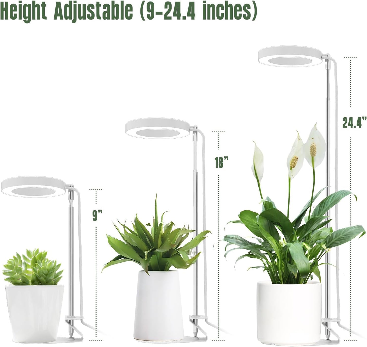 GLOWRIUM Grow Lights for Indoor Plants, LED Full Spectrum Growing lamp, 10 Level Dimmable, 3/9/12H Timer, 9-24 Inches Height Adjustable, Suit for Desk Succulents Mini Small Plants (White-Desk Style)