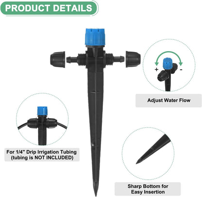 15-Pack Drip Irrigation Emitters Sprayers, Drippers on 5"/13mm Stake Adjustable 360 Degree Water Flow 8 Holes for 1/4" Drip Irrigation Tubing for Watering System [Blue, Drip]