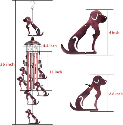 Outdoor Dog Wind Chimes Gifts for Mom - with 4 Tubes 6 Bells 7 Dogs Wind Bell, Romantic Wind Catcher, Mobile Dog Decor, Dog Bell, Puppy Windchimes for Home, Balcony, Tree, Festival, Garden Decoration
