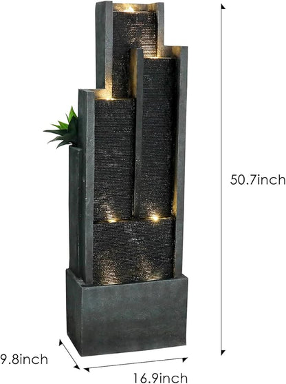SunJet 5-Tiers Indoor/Outdoor Garden Water Fountain - 50.7inches Modern Floor-Standing Cascading Water Feature - Suitable for Deck, Patio, Porch, Yard Decor