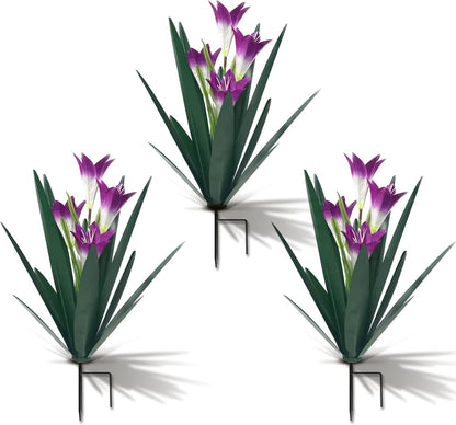 Homight Metal Agave Plant Outdoor Decoration Lily Mexican Yard Art Garden Gift Home Decor Hand Painted Metal Agave Garden Yard Statue, Outdoor Lawn Ornaments(3 Big Purple Lilies)