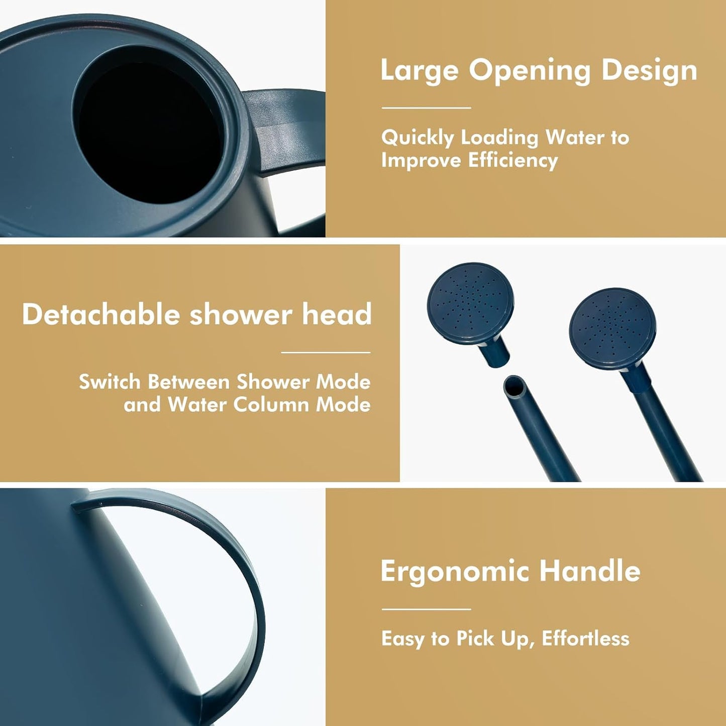 Watering Can for Indoor Outdoor Plants, Modern Small Watering Cans with Removable Nozzle, Long Spout Watering Can for Indoor Bonsai Plants Garden Flowers 1/2 Gallon 1.8L 60OZ (Dark Blue)