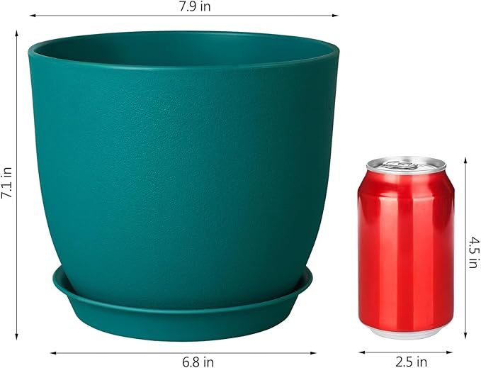 Plant Pots 8 Inch Set of 4, Flower Pots with Multi Mesh Drainage Holes, Planters for Indoor Outdoor Garden Plants and Flowers（Blue）