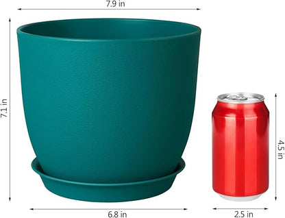 Plant Pots 8 Inch Set of 4, Flower Pots with Multi Mesh Drainage Holes, Planters for Indoor Outdoor Garden Plants and Flowers（Blue）