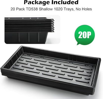 20 Pack Shallow 1020 Trays No Holes, Heavy Duty Reusable Seed Starter Flat Seedling Tray for 72/128 Cell Plug Tray, Transplant, Microgreen & Seed Germination (21"×11", 1.6" Deep, TD538)