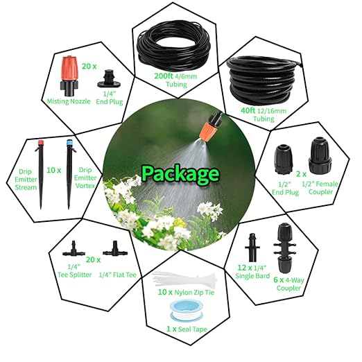 240FT Drip Irrigation Kit, Adjustable Plant Mister, Automatic Irrigation System, Mefape Sprinkler System, Garden Watering System for Greenhouse Yard Lawn, 1/2” 1/4” Drip Tubing