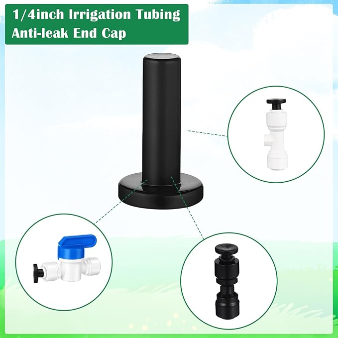 30 Pcs 1/4" Drip Irrigation Tee Connectors for Tube Quick Connect Parts Fittings for 1/4 Inch(6.35mm) Irrigation Tubing or Sprinkler(Black,End Plug)