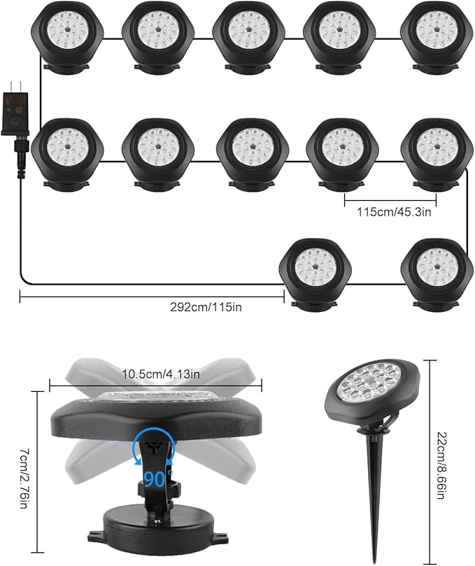 RGB Underwater Pond Lights, Super Bright 18 LED Submersible Fountain Lights Color Changing Spotlights, Bluetooth APP Control IP68 Waterproof for Fish Aquarium Tank Garden Yard Pool(Set of 12)