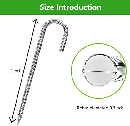 Ground Rebar Stakes 12 Inch Galvanized,J Hook Rebar Staples Heavy Duty 100 Pack Anti-Rust Yard Stakes for Plants Landscape Fabric Artificial Turf Fencing for Yard Shrubs