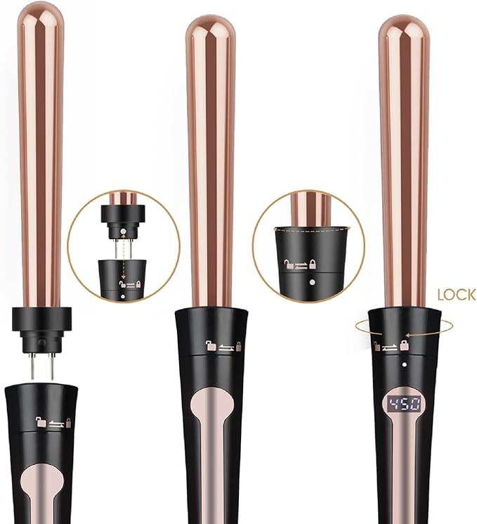 5 in 1 Curling Iron Set, 24K Rose Gold Hair Curlers with Interchangeable Ceramic Barrels, Hair Crimper, Wand Curling Iron & Waver for Long & Short, Fast Heat & Protective Gloves
