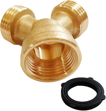 2PCS Garden Hose Splitter Brass 3/4" GHT Thread Heavy Duty 2 Way Y Connector with Washers Garden Hose Adapter for Backyard Water Tap, Outlet, & Spigot