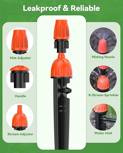 Pawfly 30 Pcs Drip Irrigation Emitters for 1/4" Tubing, 2-in-1 Irrigation Drippers with Misting Nozzles & 8-Stream Sprinklers, Drip Irrigation Parts with Stake & Adjustable 360 Degree Water Flow