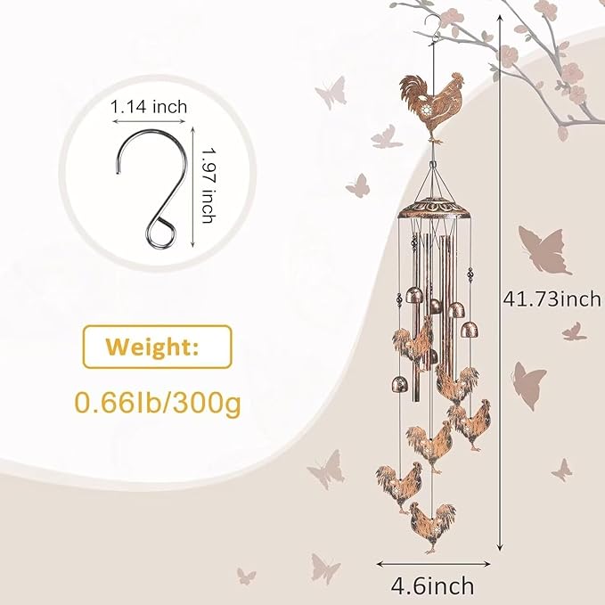 Chicken Wind Chimes for Outside,Gardening Gifts for Chicken Lover，Women，Men，Mom，Birthday Party Decorations,Memorial Gifts,Wind Chimes Outdoors，Indoors，Room，Home，Garden，Patio,Yard,Rooster Decor