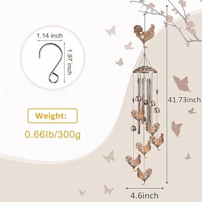 Chicken Wind Chimes for Outside,Gardening Gifts for Chicken Lover，Women，Men，Mom，Birthday Party Decorations,Memorial Gifts,Wind Chimes Outdoors，Indoors，Room，Home，Garden，Patio,Yard,Rooster Decor