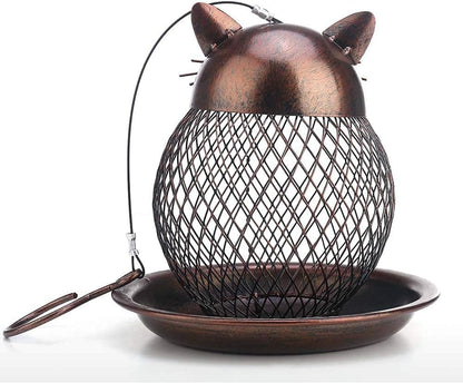 Outside Wild Bird Feeder, Heavy Duty Metal Frame Outdoor Bird Feeders Hanging for Garden Yard Decoration, Cute Cat Shaped