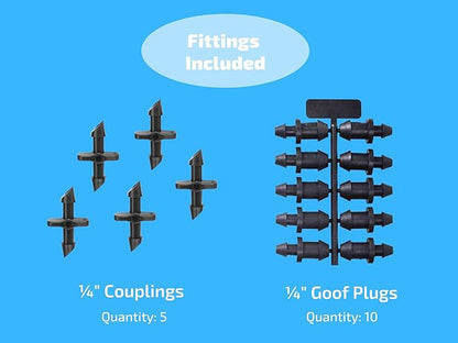 1/4" Irrigation Dripline Tubing (100 Ft Roll) - 6" Emitter Spacing - 1/4" Drip Irrigation Fittings Included