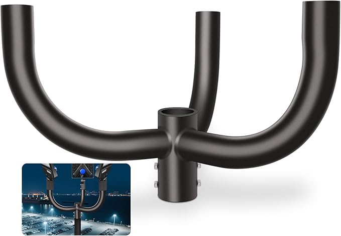 Bullhorn Tenon Adapter Bracket, Fit 3 Parking Lot Light with 2-3/8", Mounting Arm for Round Pole for Slip Fitter Street Area Lights (120 Degree Triple Tenon Heavy Duty Rustproof Durable)