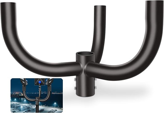 Bullhorn Tenon Adapter Bracket, Fit 3 Parking Lot Light with 2-3/8", Mounting Arm for Round Pole for Slip Fitter Street Area Lights (120 Degree Triple Tenon Heavy Duty Rustproof Durable)