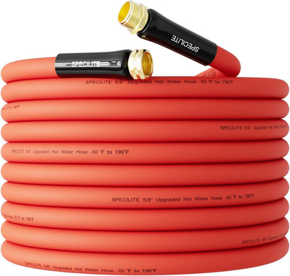 SPECILITE 5/8" Hot/Cold Garden Water Hose 75 ft, -50℉-190℉,Flexible & Lightweight With 3/4" Brass Fittings for Yard, Outdoor, Farm, Red