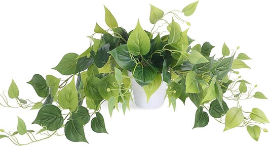 Tiita 1 Pack Fake Plants Artificial Scindapsus Aureus in Pots, Realistic Fake Greenery Potted Plants for Home Office Desk Window Sill Bathroom Bedroom Outdoor Indoor