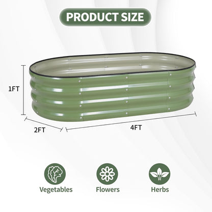 1MORE Galvanized Raised Garden Bed- Planter Garden Boxes Outdoor, Raised Beds for Gardening, 4x2x1ft Metal Garden Bed Kit for Vegetables Flower, Planter Raised Beds with Tools.Green-2pack