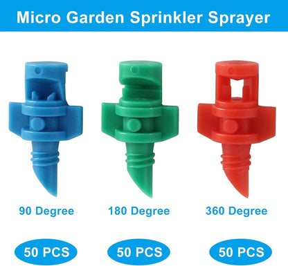 150 Pcs 90/180/360 Degree Misting Nozzle, Micro Sprinkler Heads Irrigation Misting Sprayer, Refraction Automizing Drippers for Garden Lawn Plants Irrigation System
