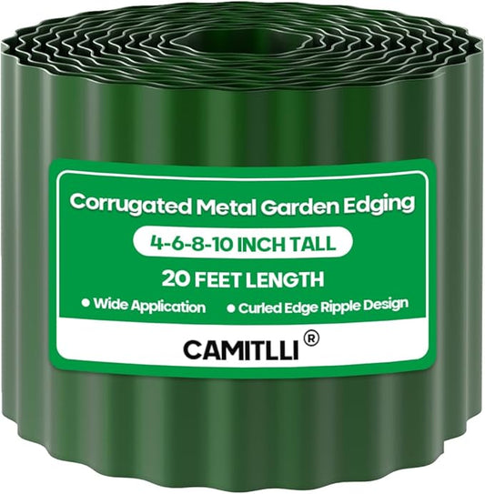 Corrugated Metal Garden Edging, Sturdy Tall Landscape Edging Borders, Perfect DIY for Flower Beds, Lawn and Pathway, Tree Surrounds, Paver Edges (Green, 6"×20FT)