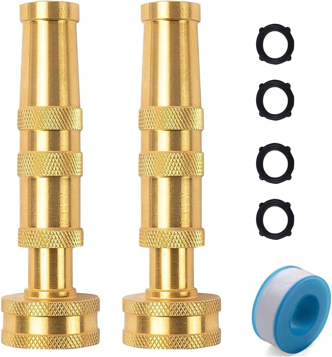 Garden Hose Nozzle Bundle with Shut-Off Valve Set High-Pressure Heavy Duty Brass Adjustable Spray 3/4" GHT for Patio Garden Hose Sprayer (2PackSet)