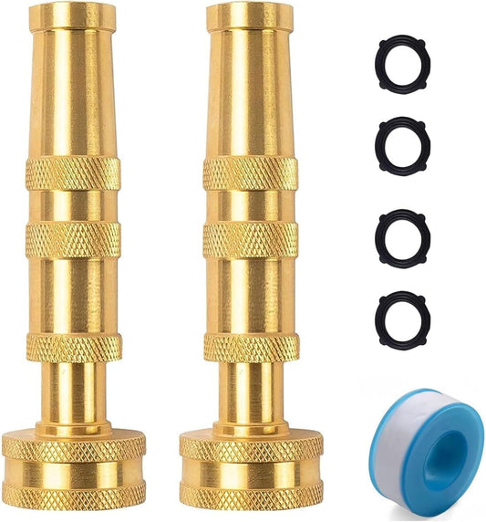 Garden Hose Nozzle Bundle with Shut-Off Valve Set High-Pressure Heavy Duty Brass Adjustable Spray 3/4" GHT for Patio Garden Hose Sprayer (2PackSet)
