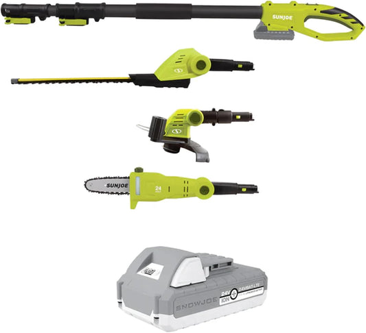 Sun Joe 24V IONMAX Cordless Lawn Care System, Grass and Hedge Trimmer Outdoor Combo Power Tool Kit with 8” Pole Saw, Batteries, and Charger, GTS4002C