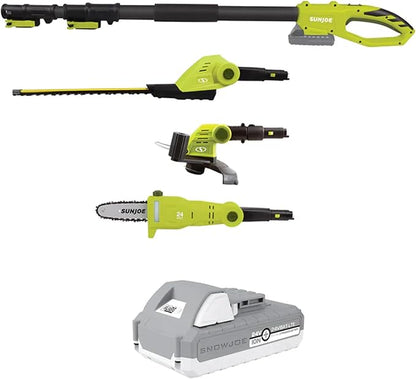 Sun Joe 24V IONMAX Cordless Lawn Care System, Grass and Hedge Trimmer Outdoor Combo Power Tool Kit with 8” Pole Saw, Batteries, and Charger, GTS4002C