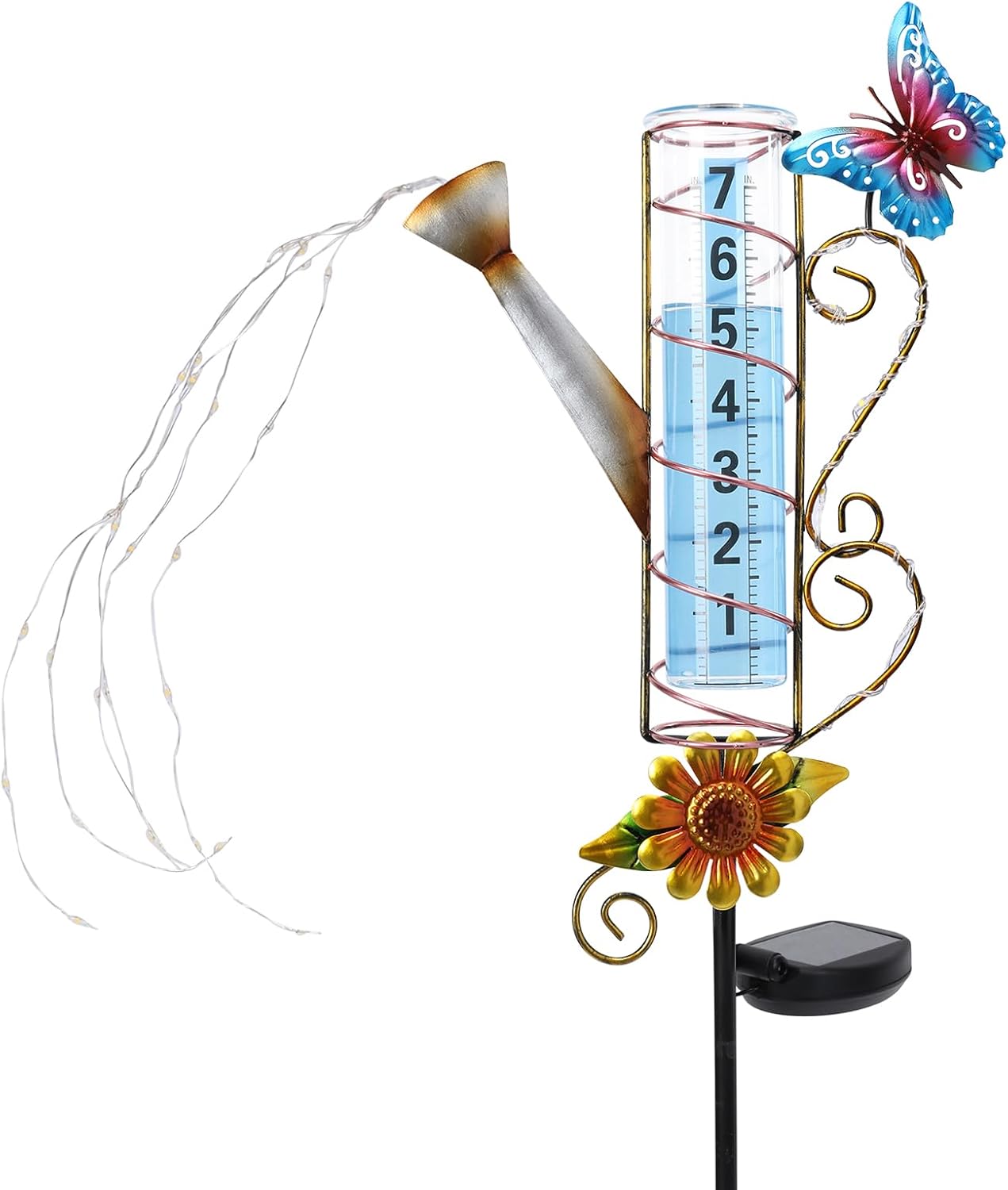 MUMTOP Rain Gauge Outdoor Solar Powered, 36 Inch Large Number Watering Can Water Gauge for Lawn, Yard and Garden