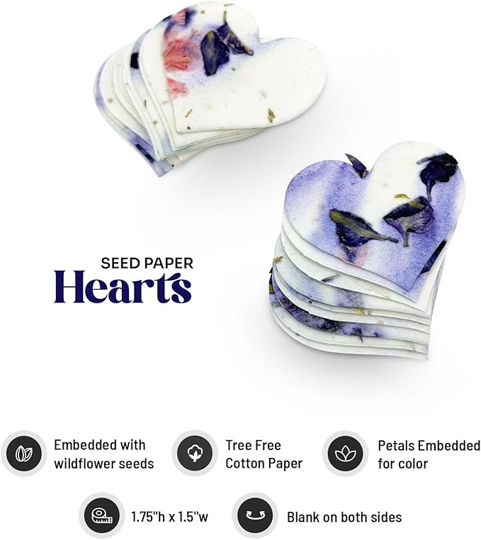 Heart Seed Paper – 50pcs Small Purple Plantable Wildflower, Writable & Plantable Gift for Moms, Plant Lover, & Teachers, Ideal for Weddings, Baby Shower, Memorial, & Celebrations