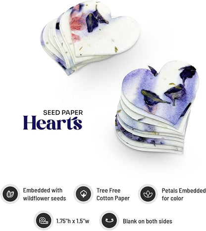 Heart Seed Paper – 50pcs Small Purple Plantable Wildflower, Writable & Plantable Gift for Moms, Plant Lover, & Teachers, Ideal for Weddings, Baby Shower, Memorial, & Celebrations
